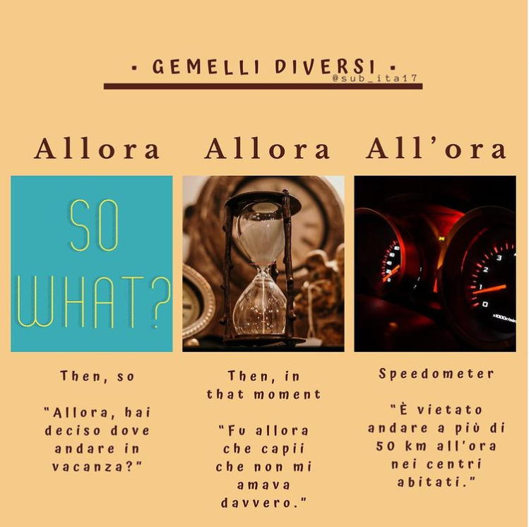italki "Allora", and "all'ora" sound the same, but they actually have completely different